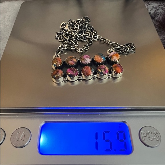 ❤️ Pink Dream Dahlia Kingman Turquoise 20” Southwestern Bar Necklace 15.9 gms - Picture 8 of 13